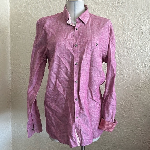 Ted Baker London Pink Red Contrast Cuffs & Collar Button Down Shirt 5 Linen - Picture 1 of 10